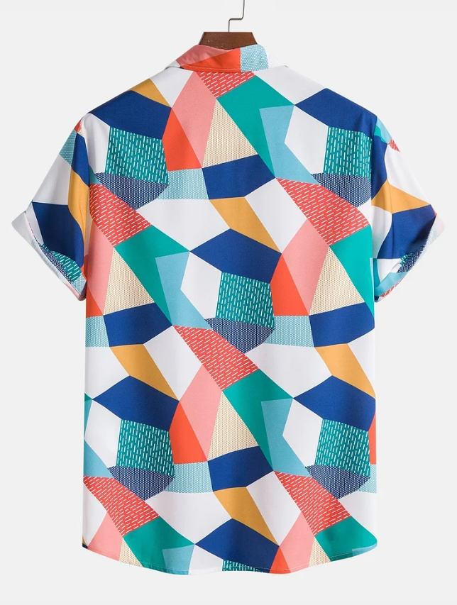Color Block Geometric Print Shirt & Swim Shorts & slippers