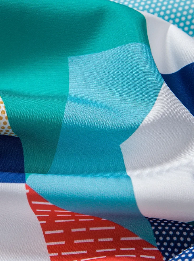 Color Block Geometric Print Shirt & Swim Shorts & slippers